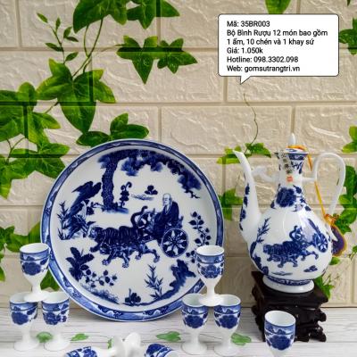 Bộ bình rót rượu kèm khay sứ gồm 12 món